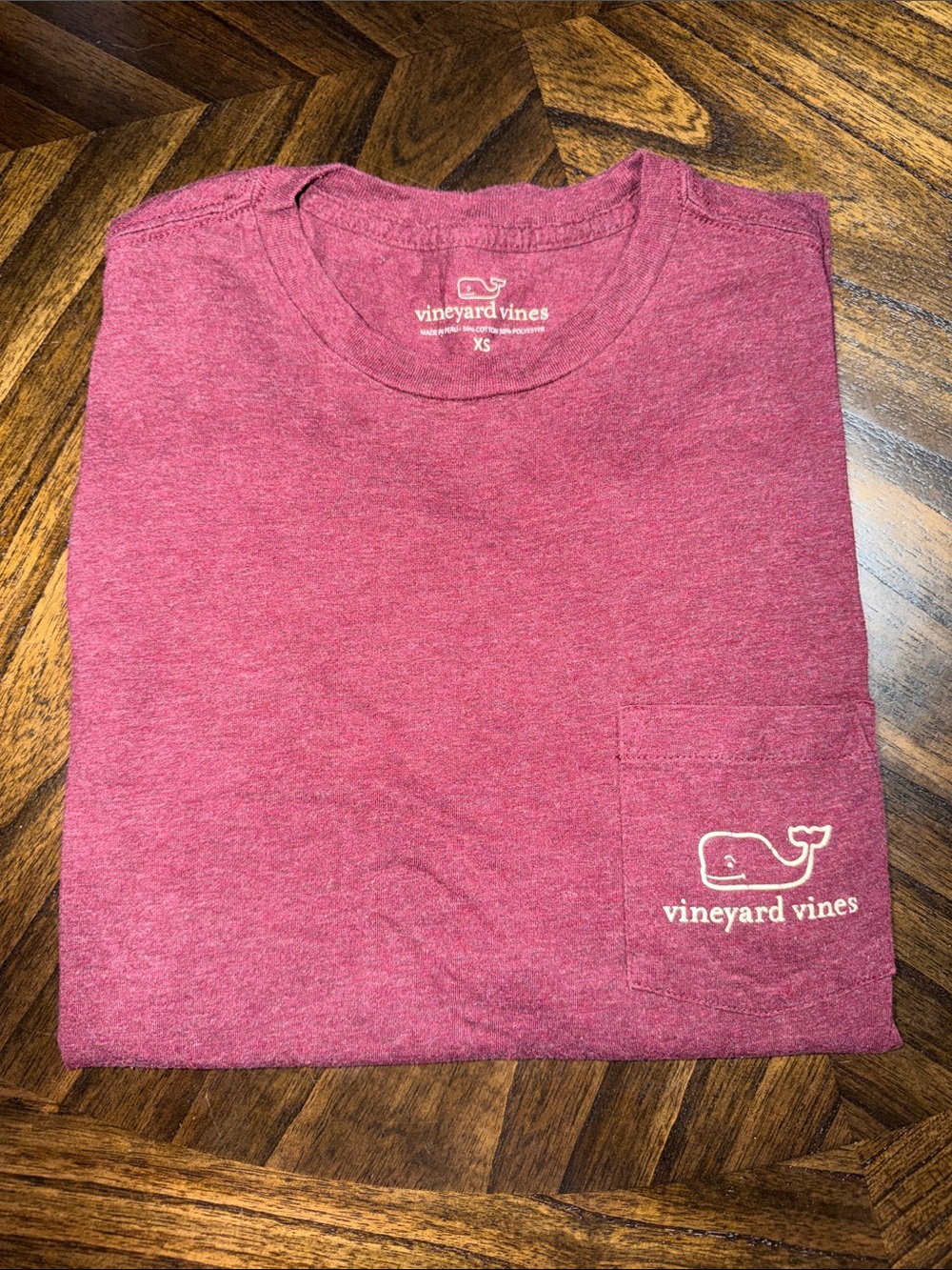 Vineyard Vines Heather Maroon Pocket Long Sleeve Tee
